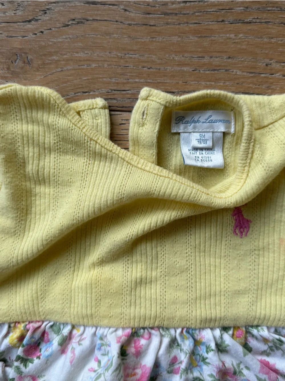 Ralph Lauren Yellow Knit Bodice Floral Ruffle Baby Romper
